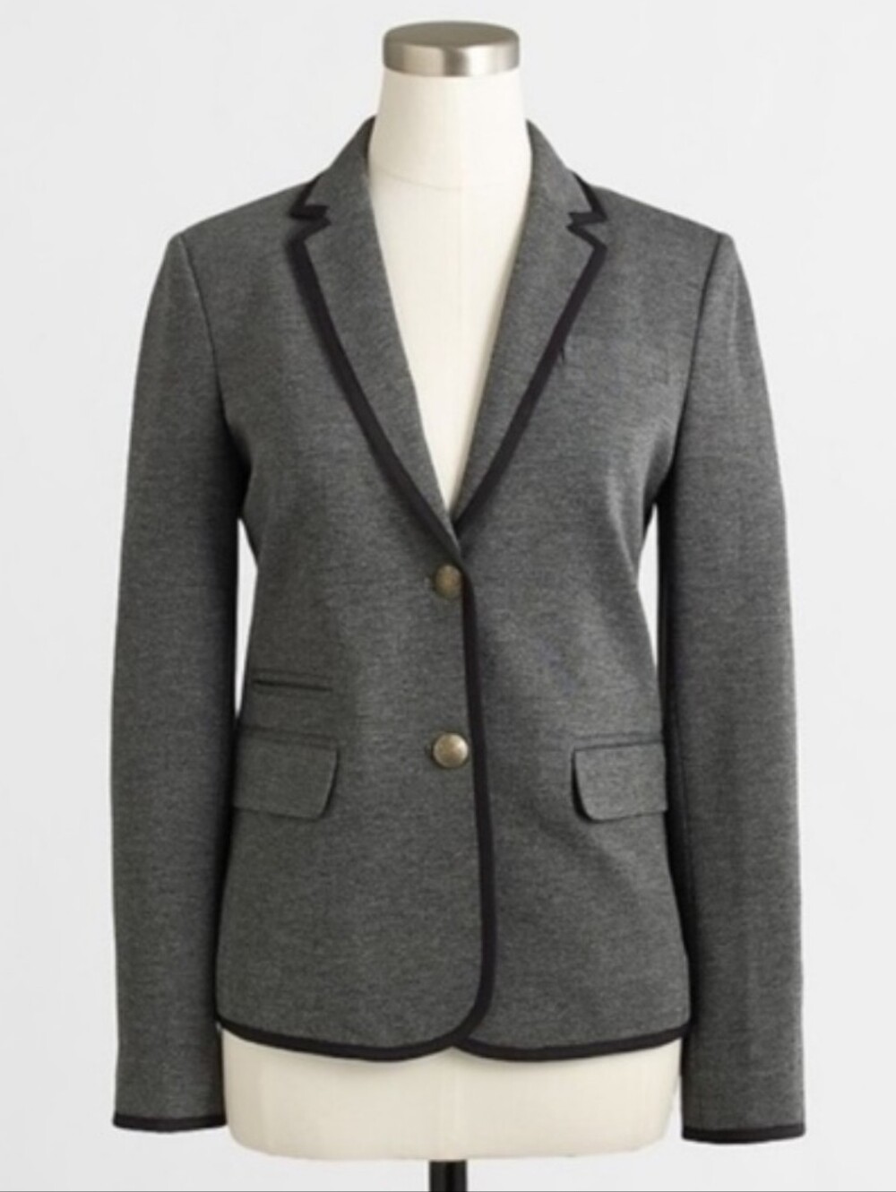 J. Crew Factory Tipped Schoolboy Knit Stretch Blazer Jacket Gray Black Size 4
